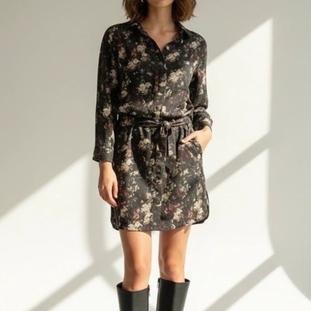 Etienne Marcel Floral Shirt‎ Dress Womens M Belted Designer Dark Utility Indie